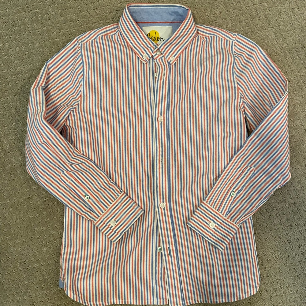 Mini Boden Striped Button Down Shirt